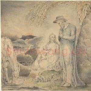 [英国素描作品]威廉·布莱克-逃往埃及途中歇息.tif