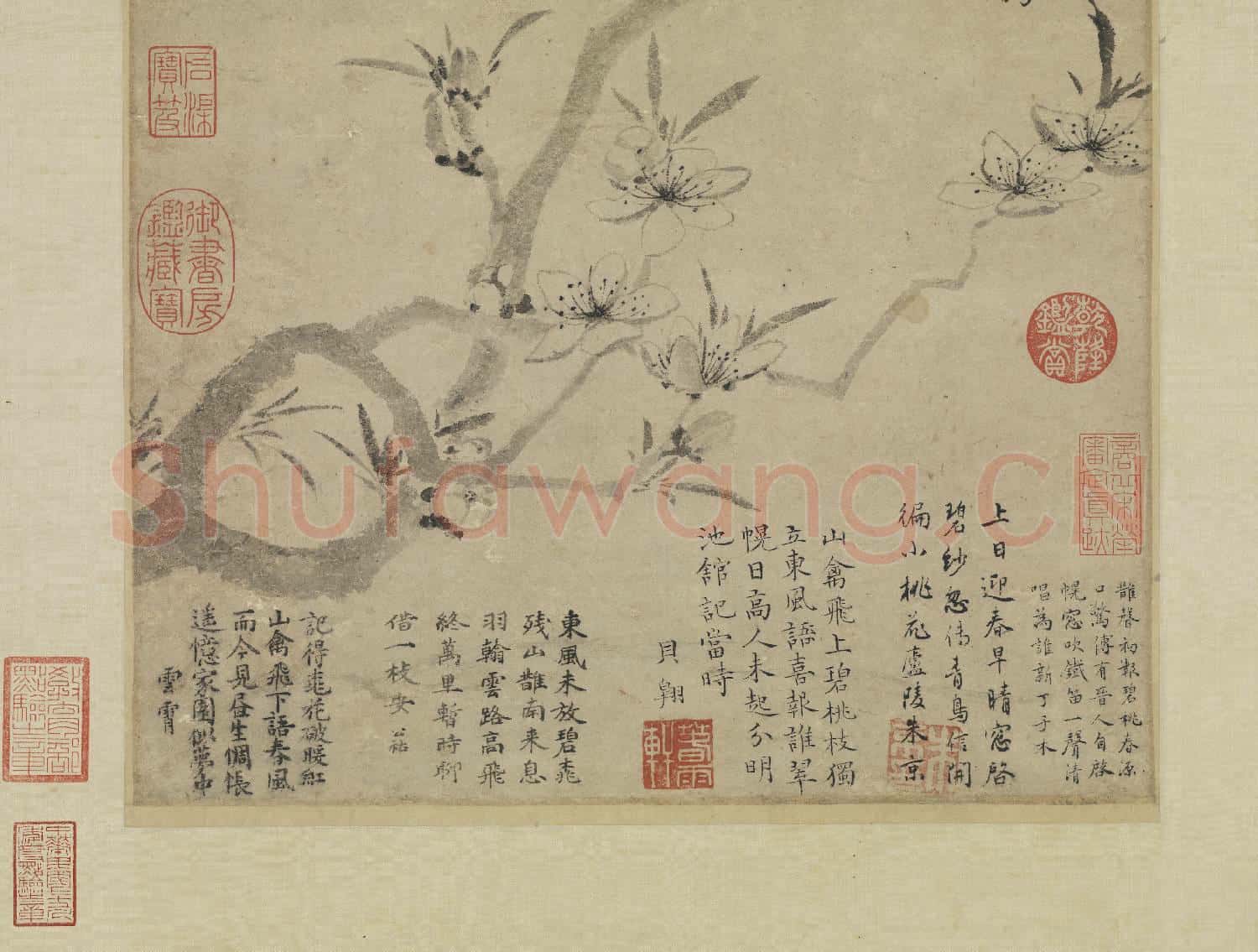 元張中桃花幽鳥 軸