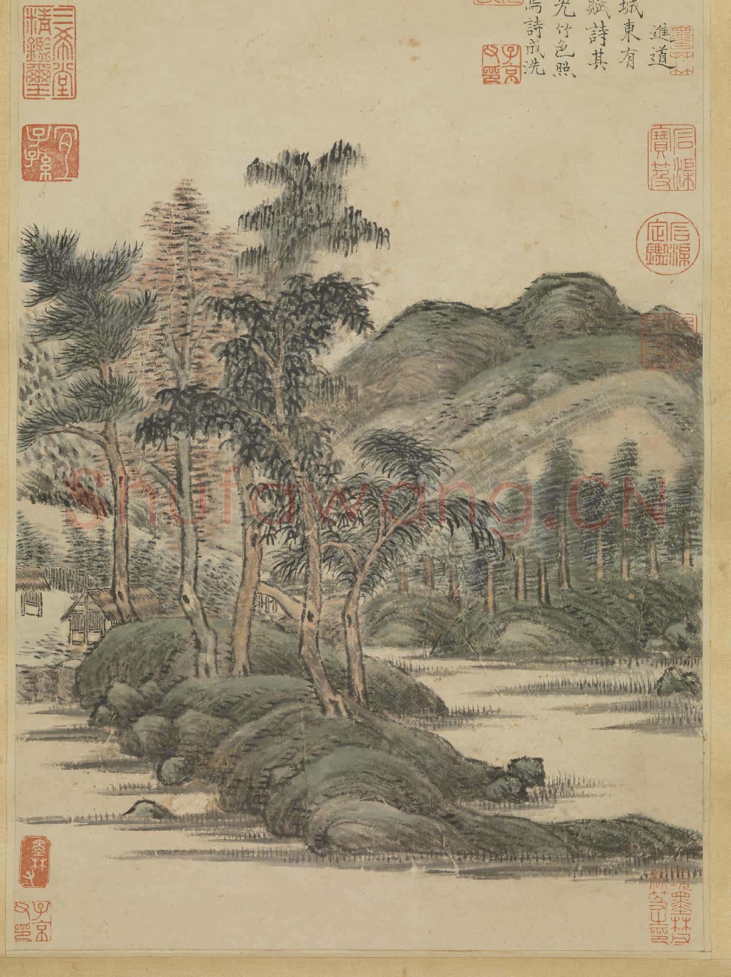 元倪瓚畫水竹居圖 軸