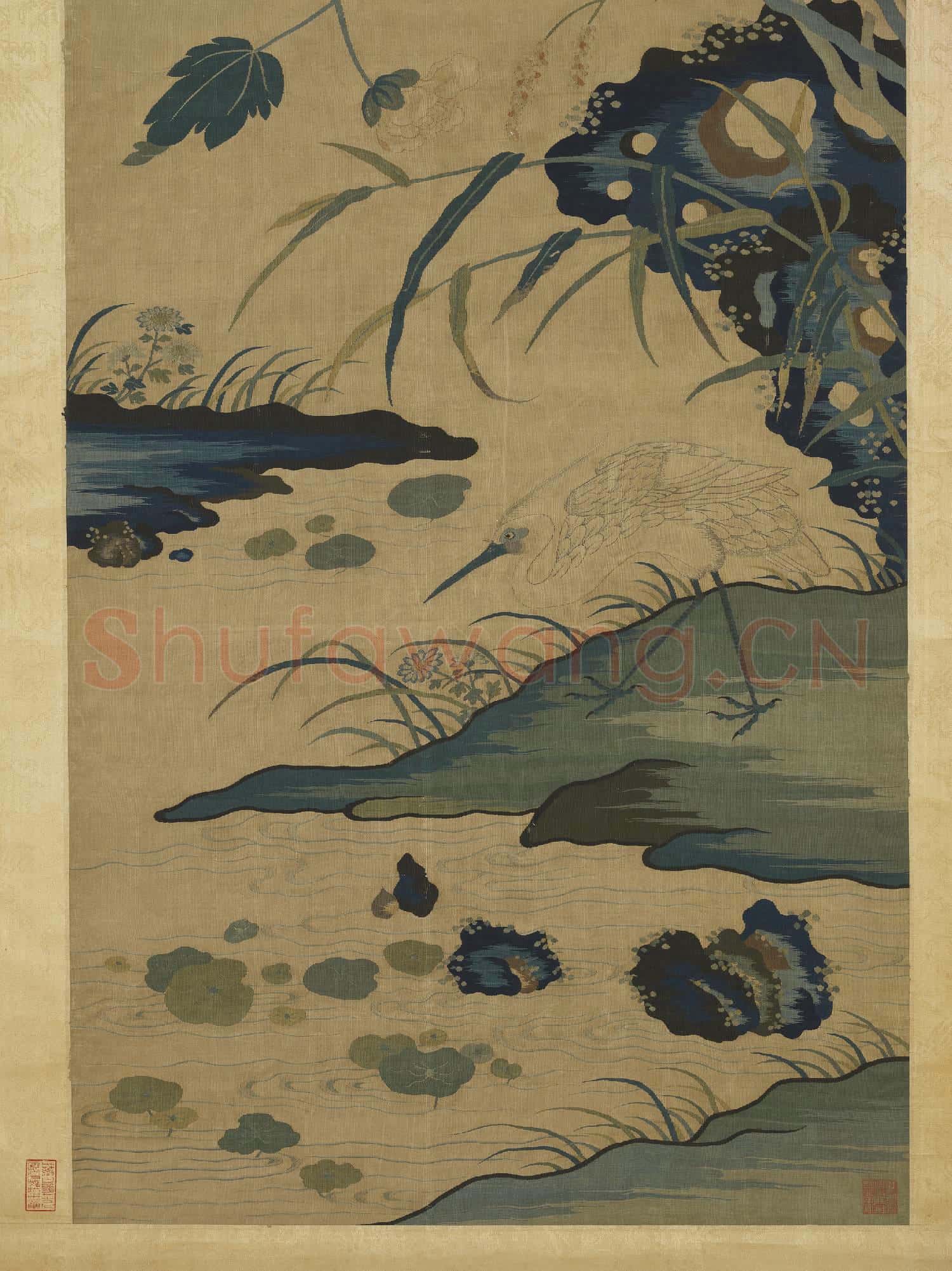 宋緙絲崔白一鷺榮華 軸
