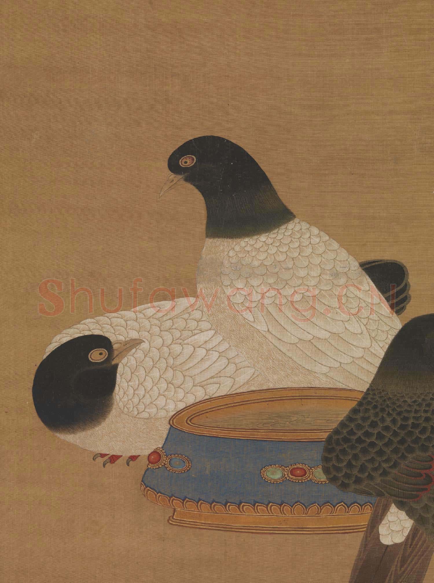明宣宗畫金盆鵓鴿 軸