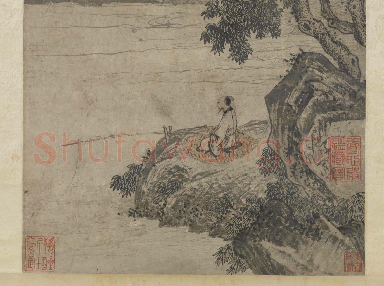 明唐寅松溪獨釣圖 軸
