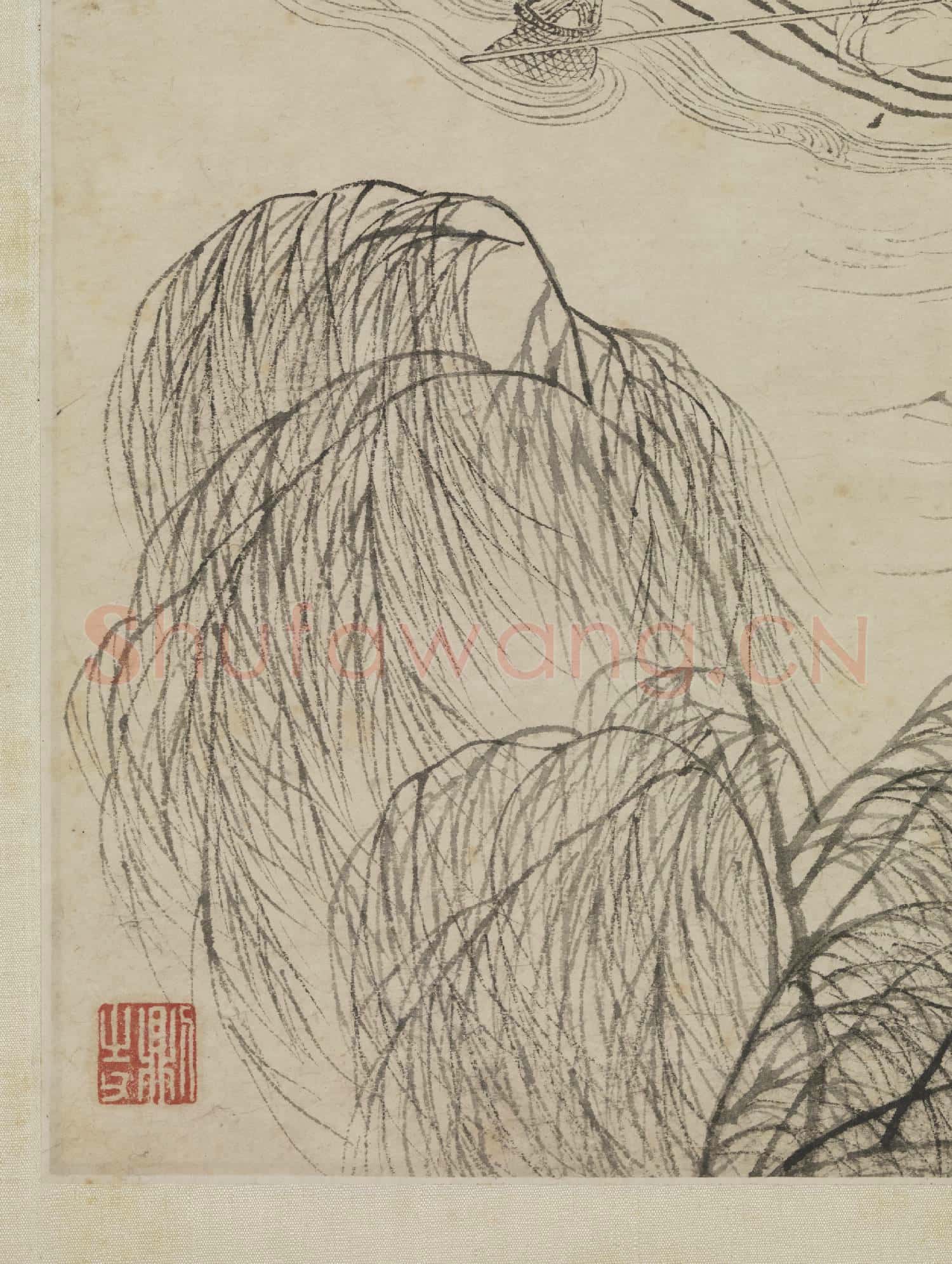 明仇英柳塘漁艇 軸