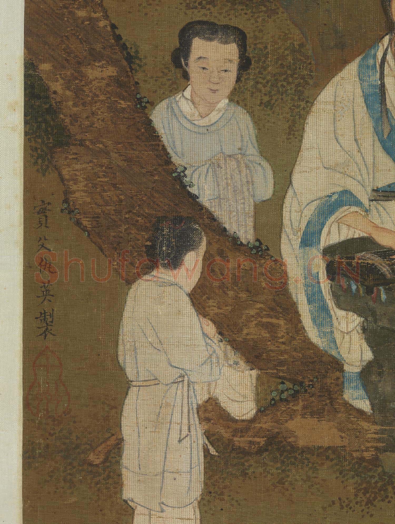 明仇英梅石撫琴圖 軸
