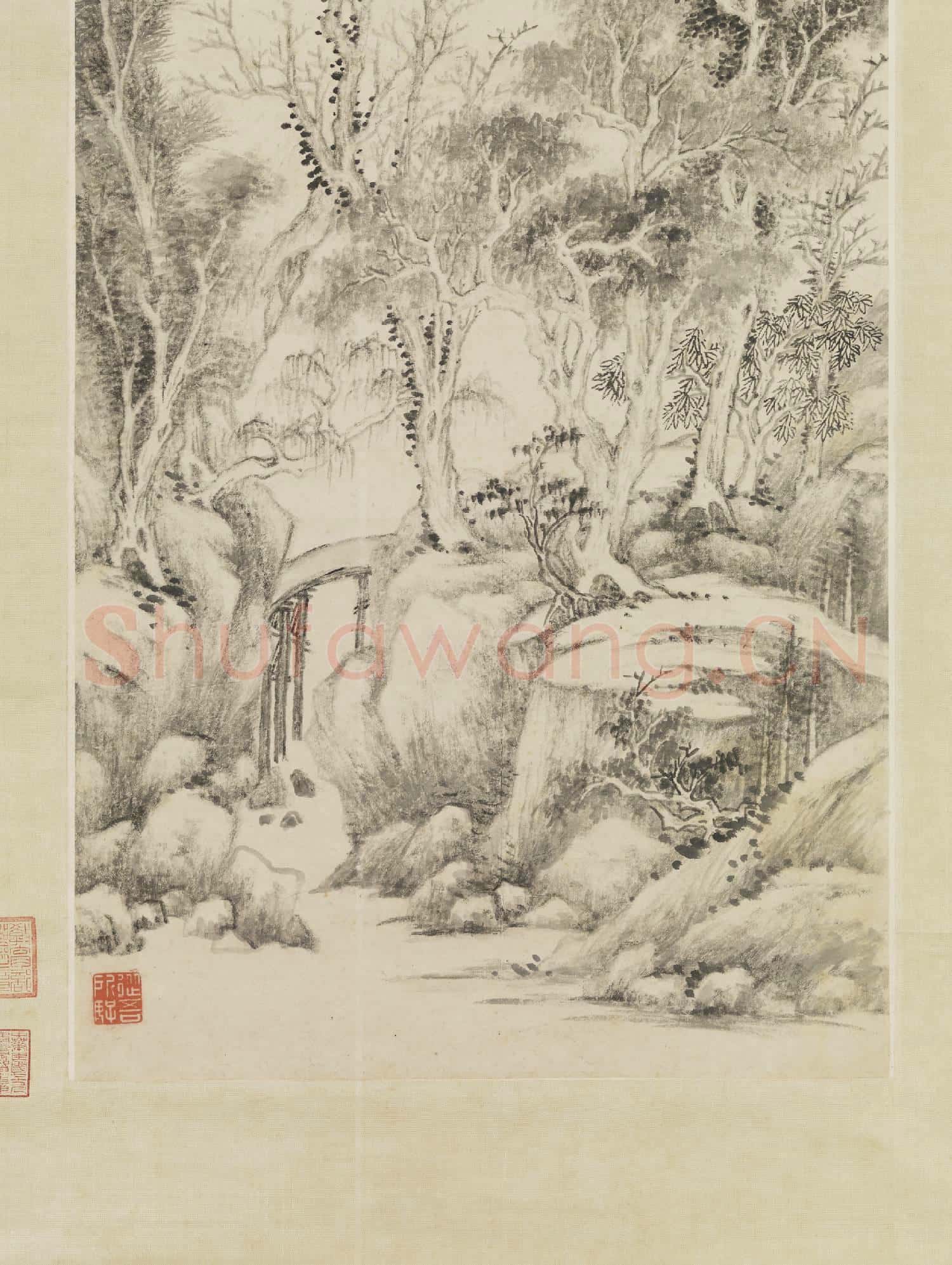 清黃鼎溪橋林影圖 軸