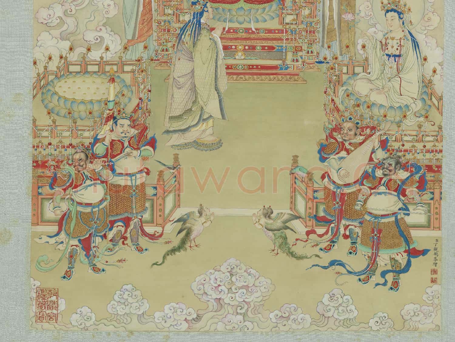 清丁觀鵬畫楞嚴對佛說偈張照書合璧 軸