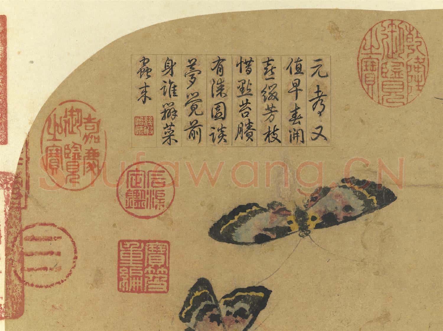 唐刁光胤寫生花卉 冊 桃花雙蝶磐石帶草