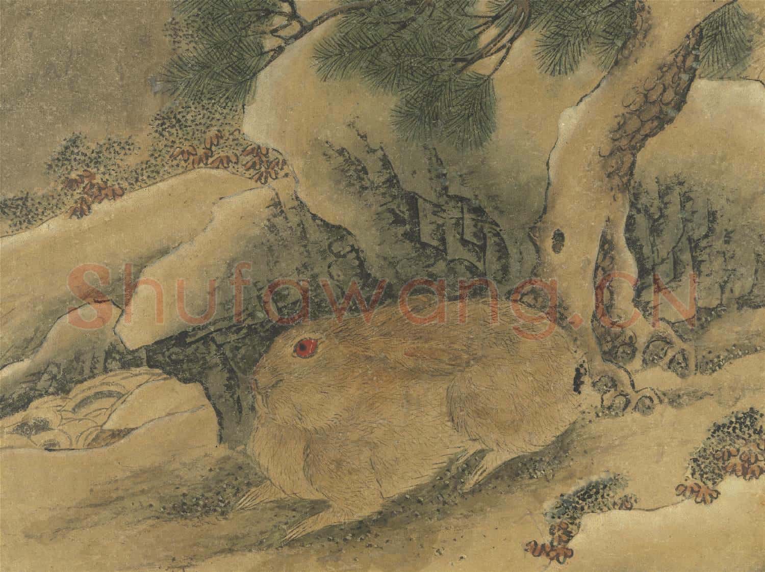唐刁光胤寫生花卉 冊 喬松臥兔石罅流泉