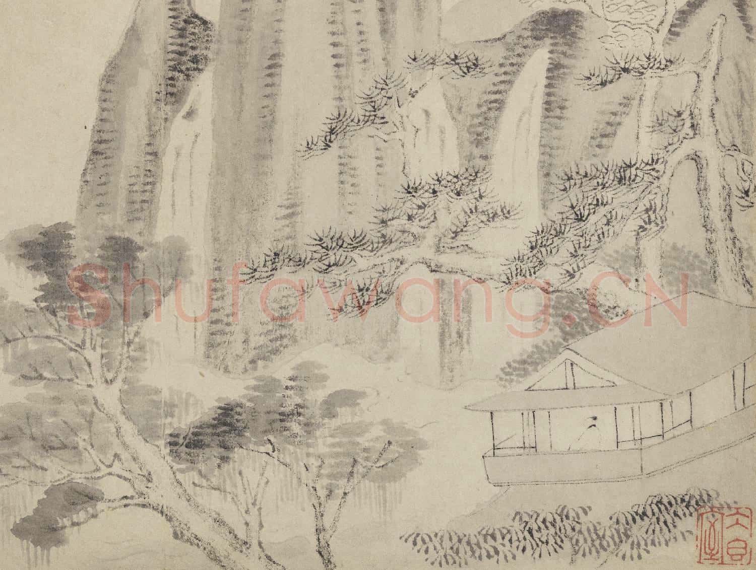 明文伯仁詩意圖 冊 山雨樹泉