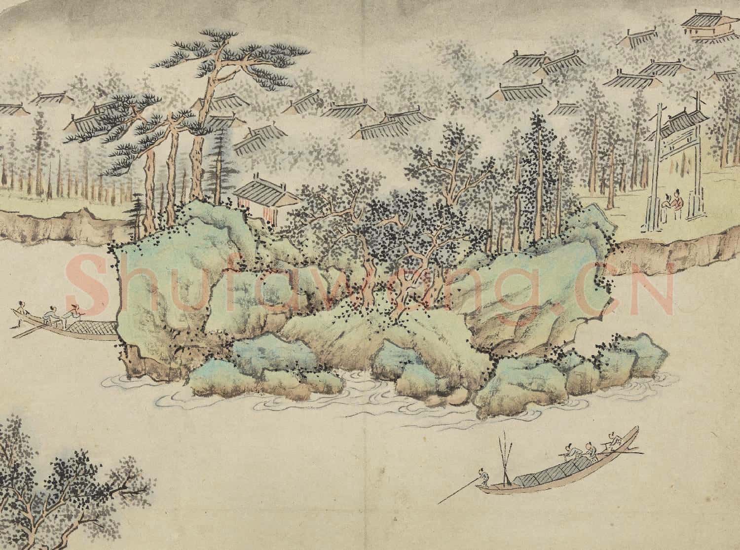 明錢穀白嶽遊圖 冊 岑山渡