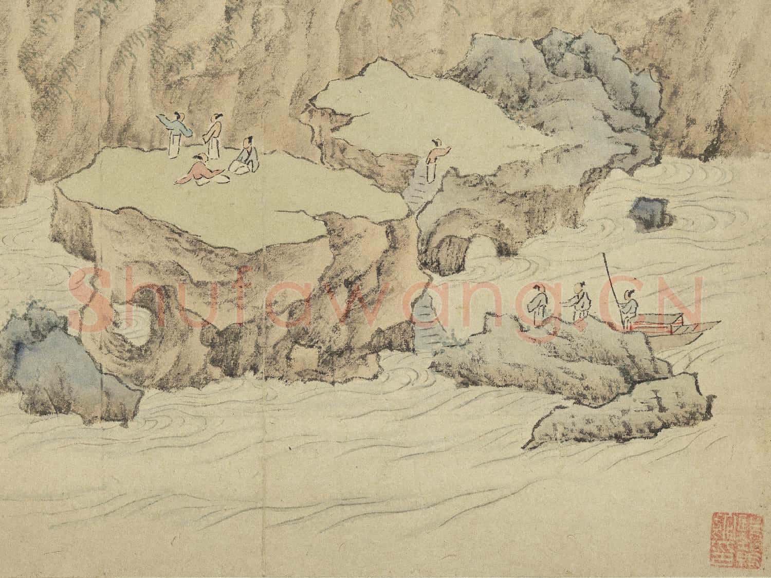 明錢穀白嶽遊圖 冊 落石
