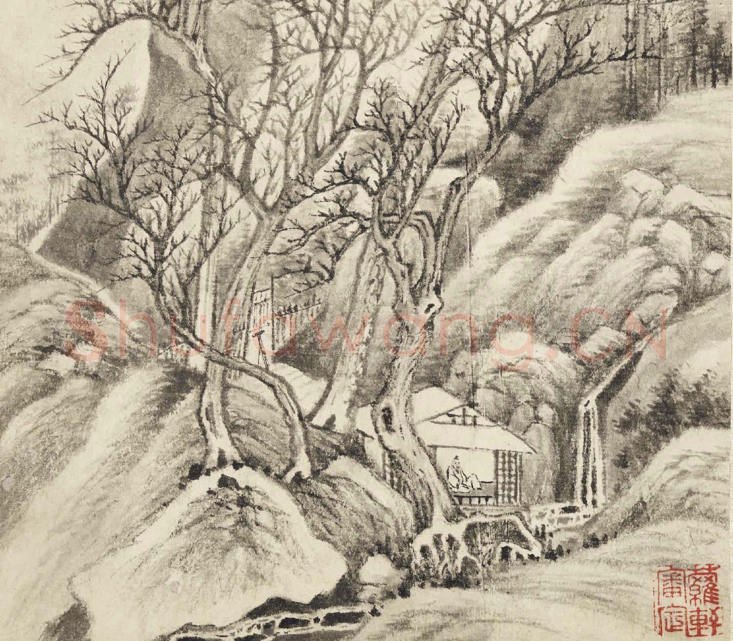 明董其昌山水 冊 寒林獨坐