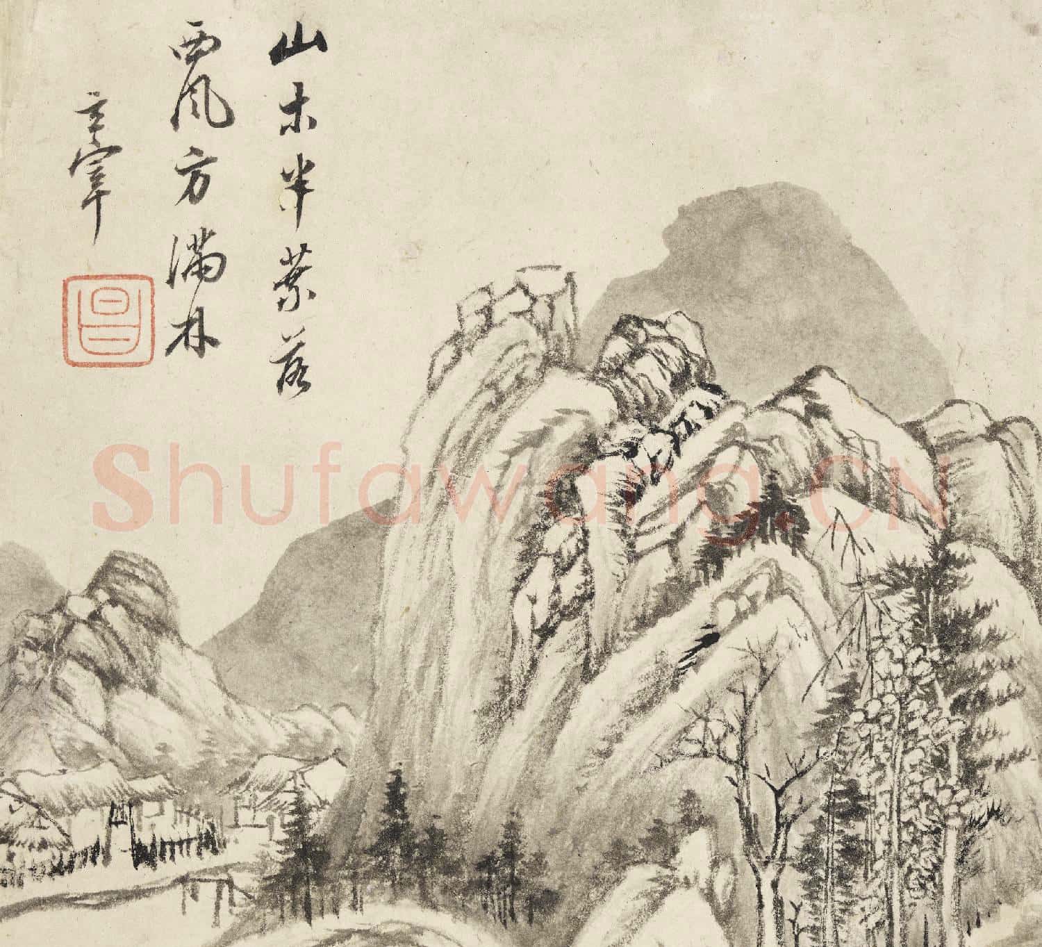 明董其昌山水 冊 葉落滿林