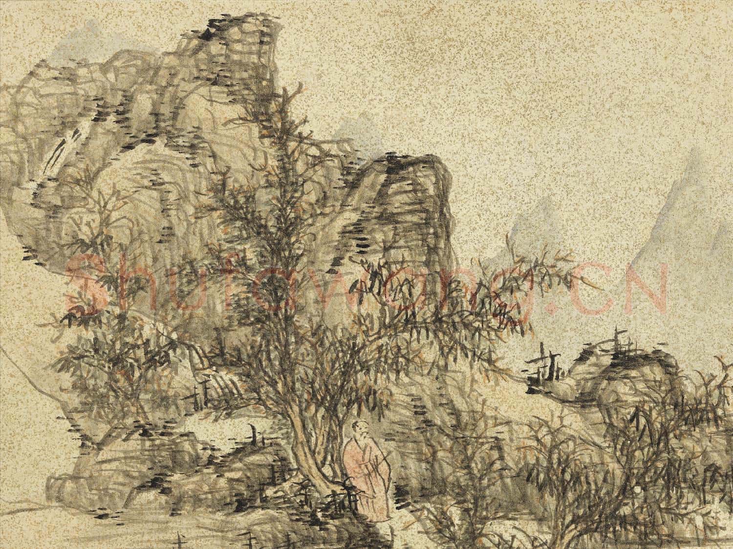 明李流芳畫唐人詩意 冊 李白尋雍尊師隱居詩