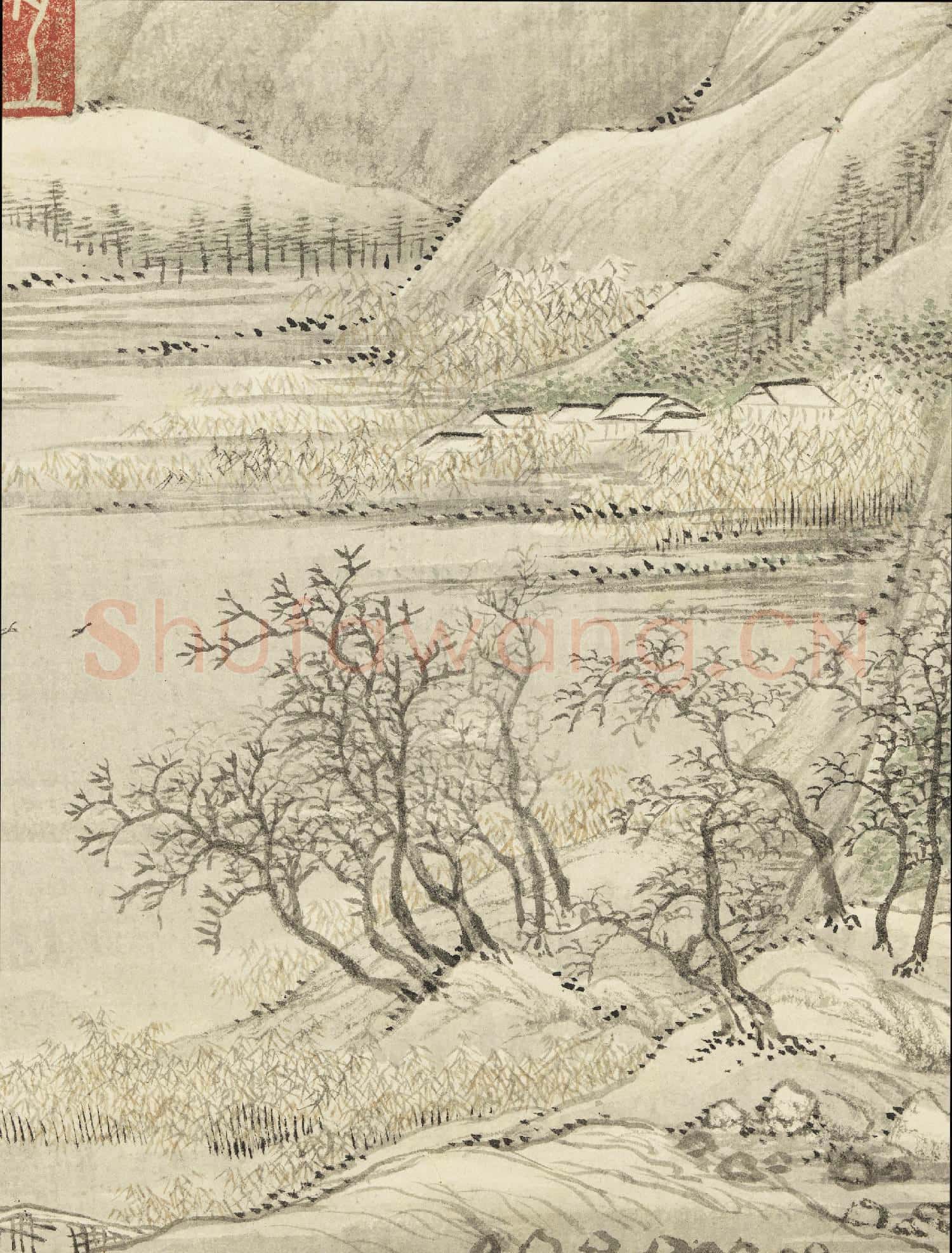 清王翬仿宋元山水 冊 倣王維江村夜雪圖
