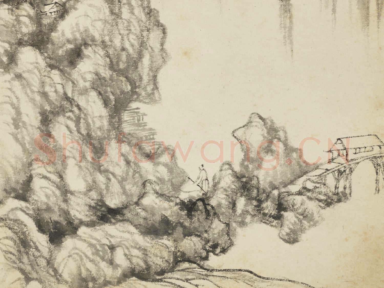 清惲壽平畫山水 冊 橋亭策杖