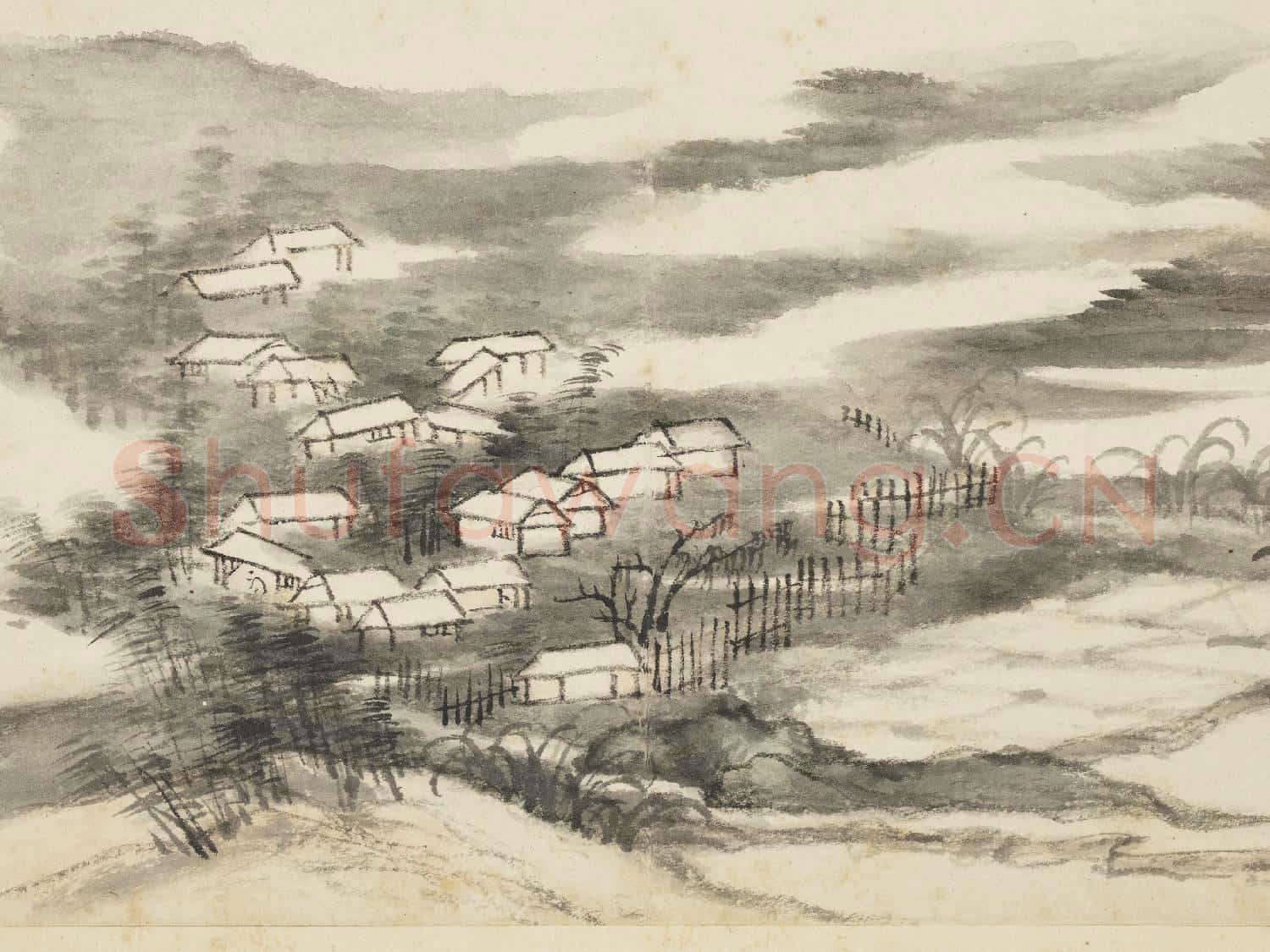 清惲壽平畫山水 冊 煙村圖