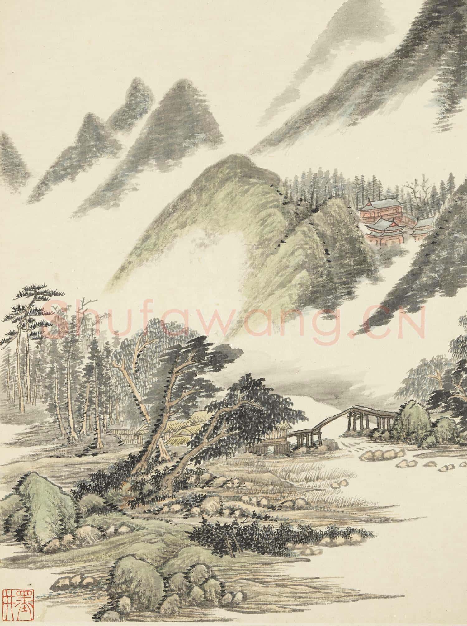 清吳歷撫宋元人山水 冊 古寺叢林