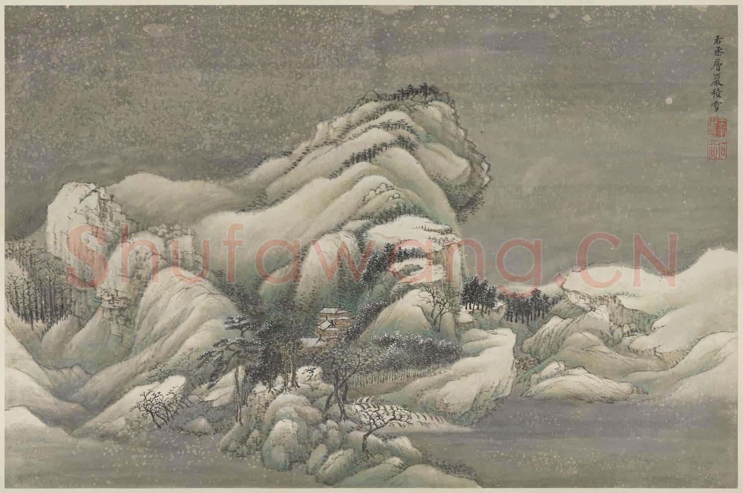 清惲壽平王翬花卉山水合冊 冊 仿王維山水