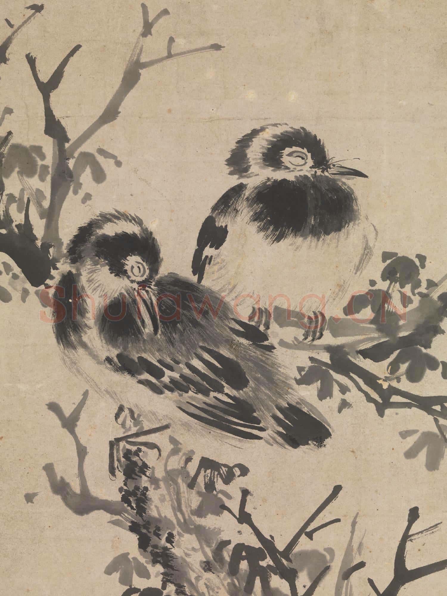 明沈周雙烏在樹圖 軸