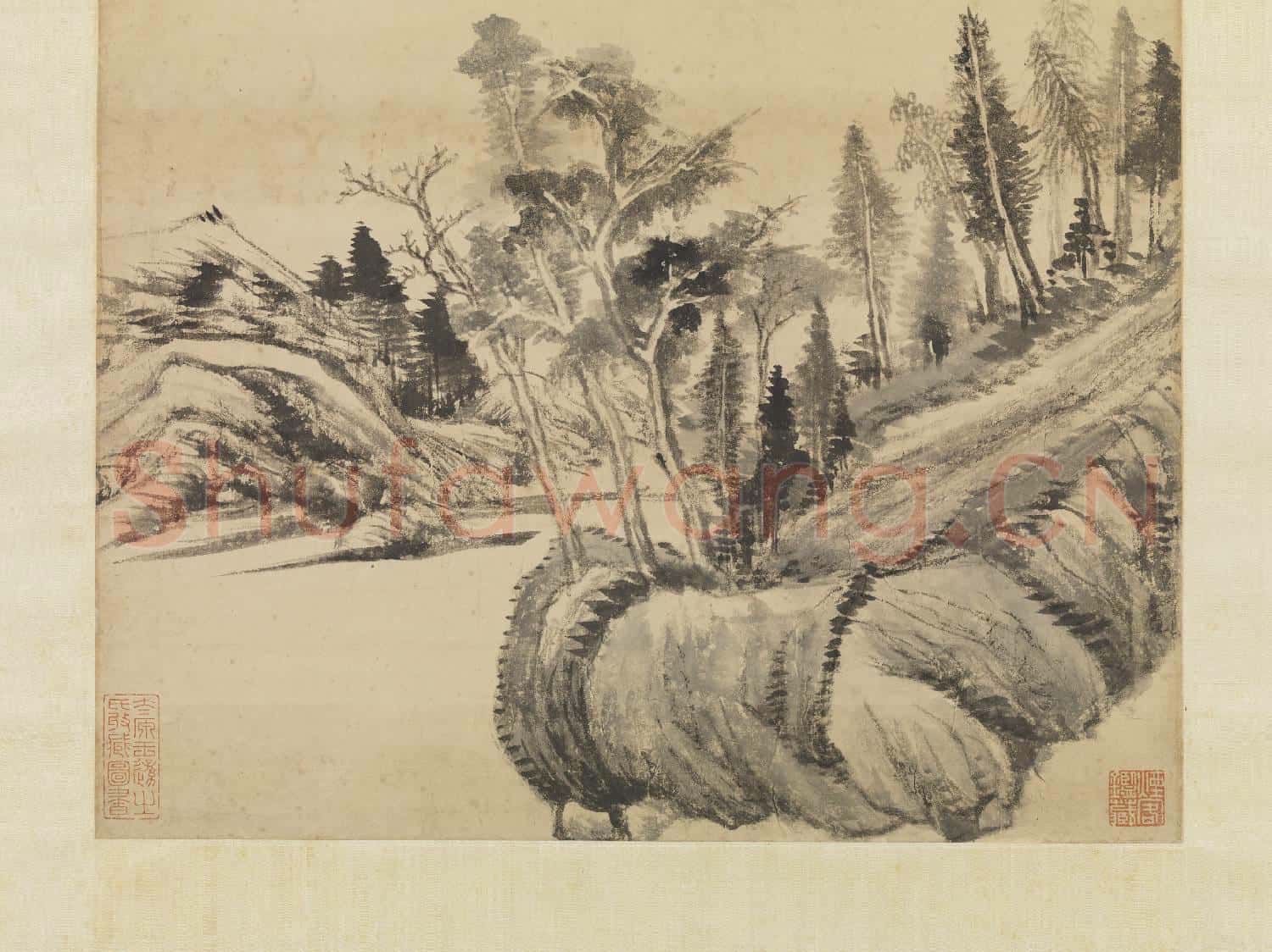明董其昌仿倪黃合作 軸