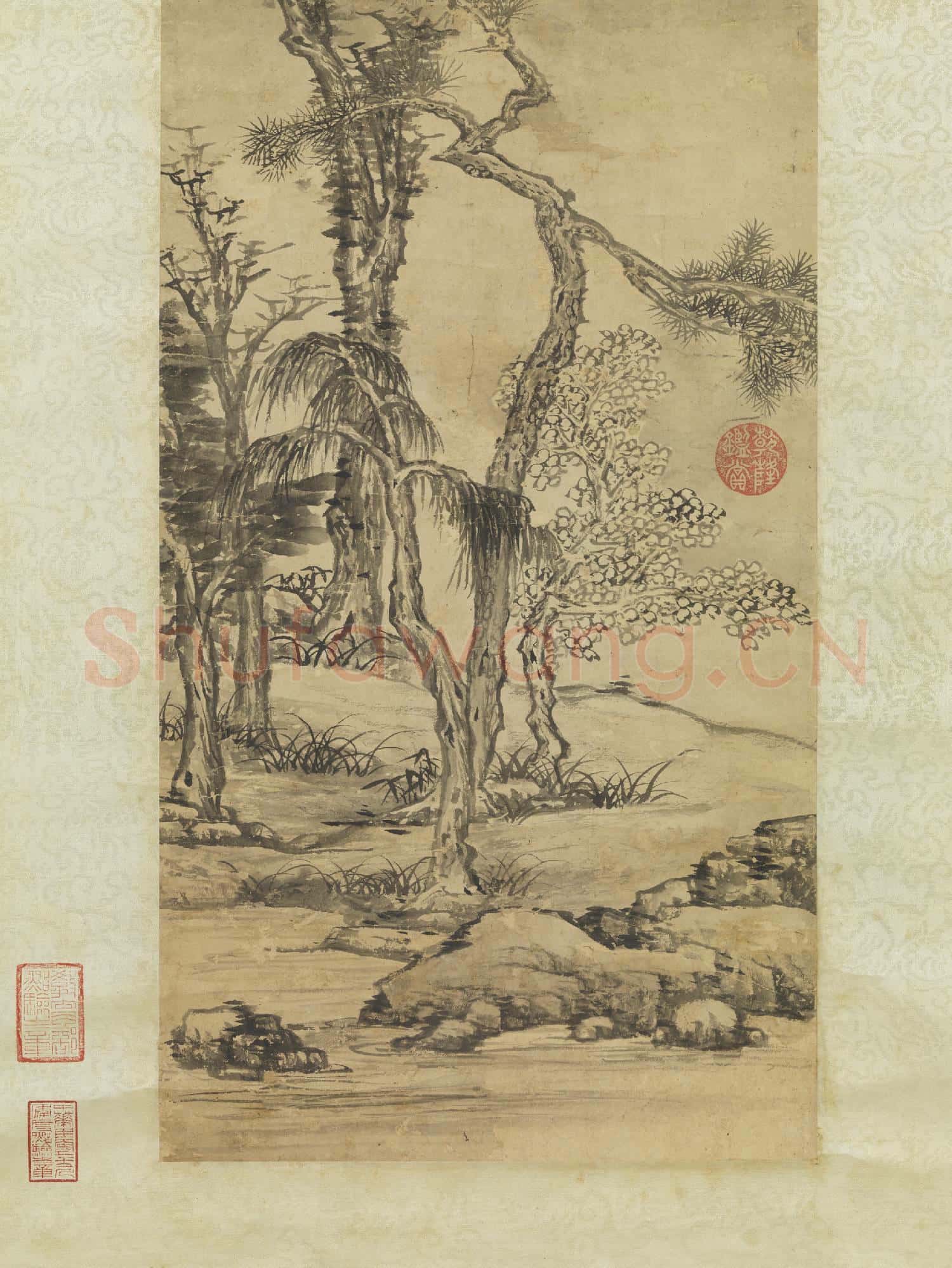 明項聖謨踈林秋雨 軸