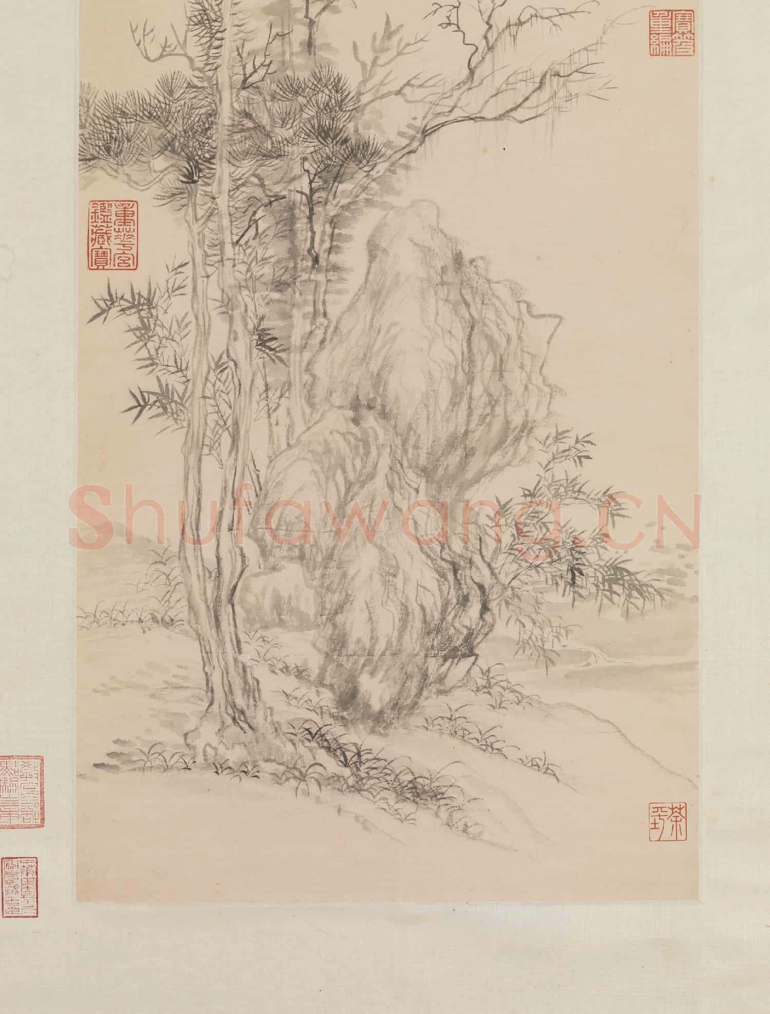 清惲壽平仿倪瓚古木叢篁圖 軸