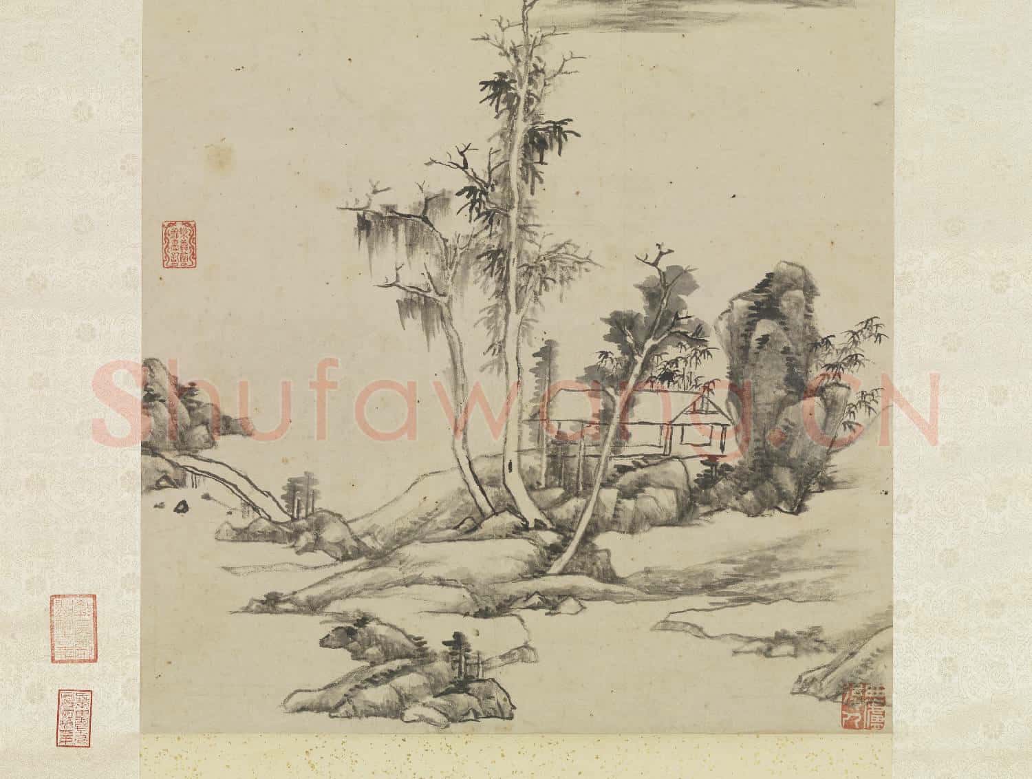 清王原祁仿倪瓚山水 軸