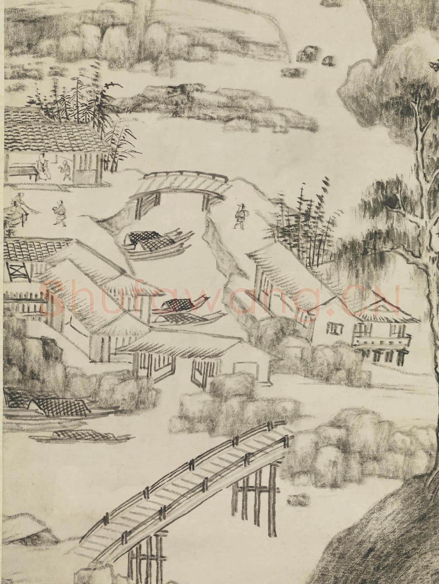 清黃鼎溪山行旅圖 軸