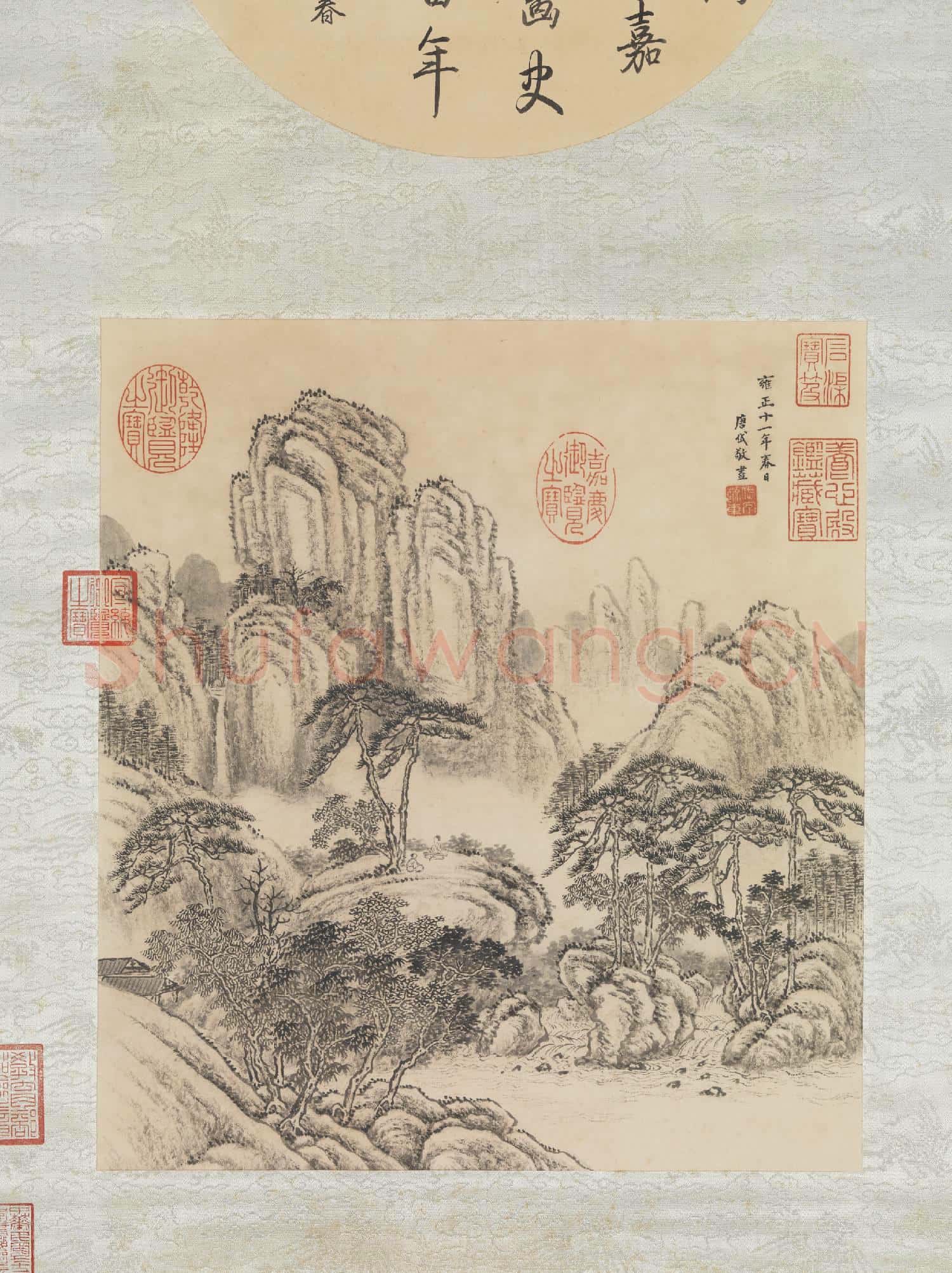 清唐岱松陰撫琴圖 軸