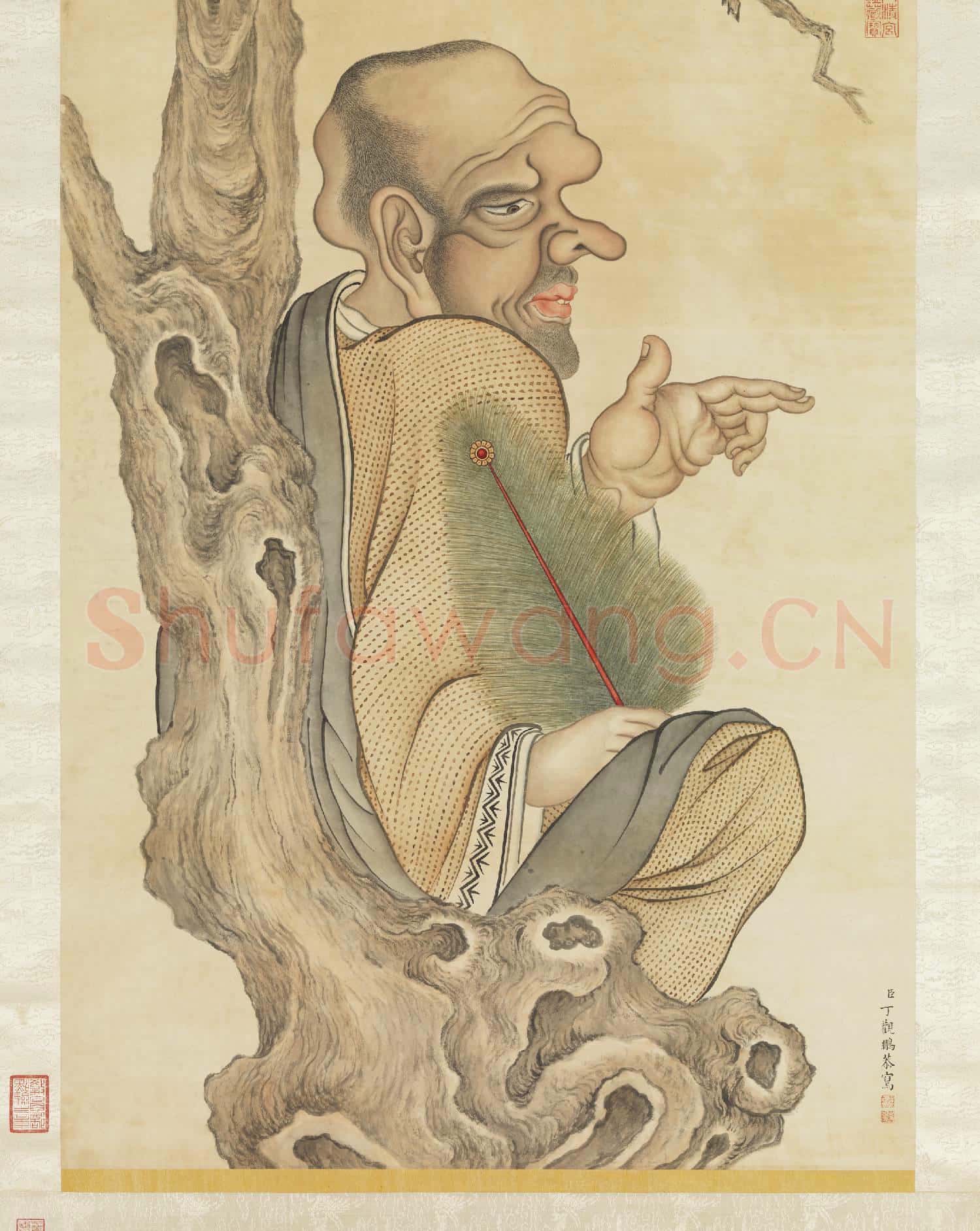 清丁觀鵬畫十六羅漢像(十一)第十一租查巴納塔嘎尊者 軸