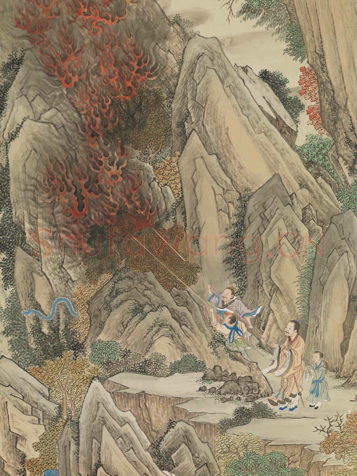 清謝遂仿唐人大禹治水圖 軸
