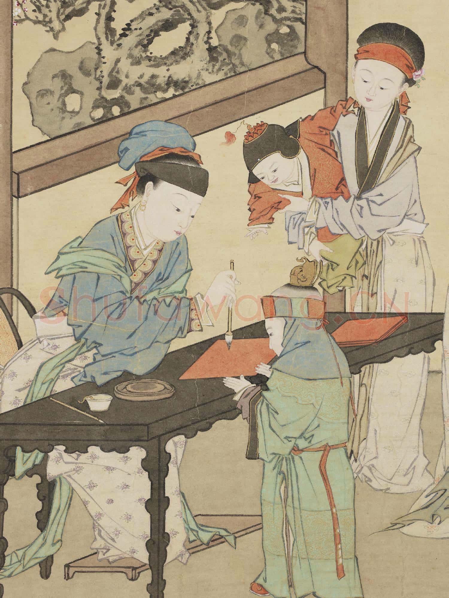 清金廷標畫曹大家授書圖 軸