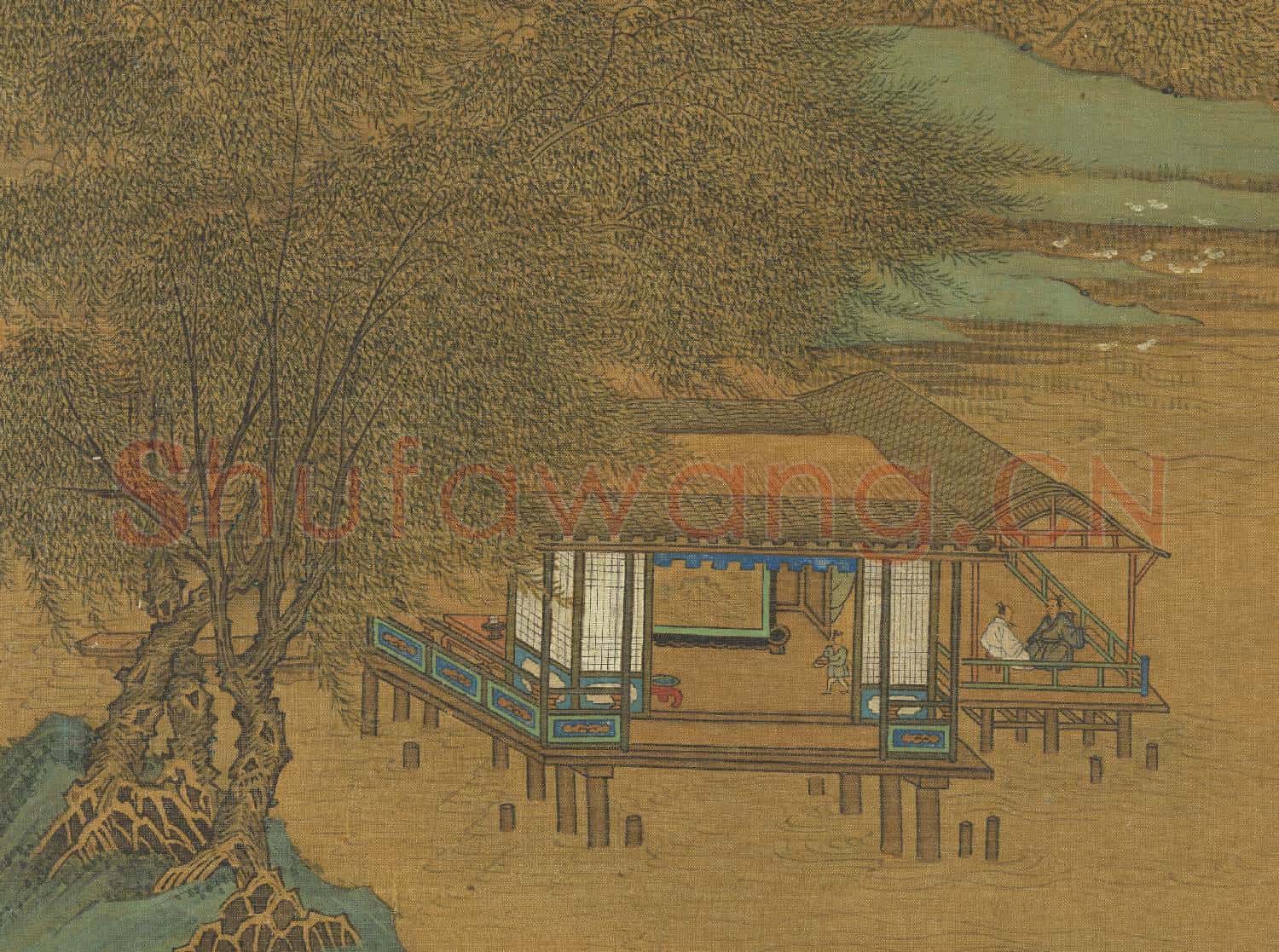 明唐寅仿古山水冊 冊 仿趙大年談道圖