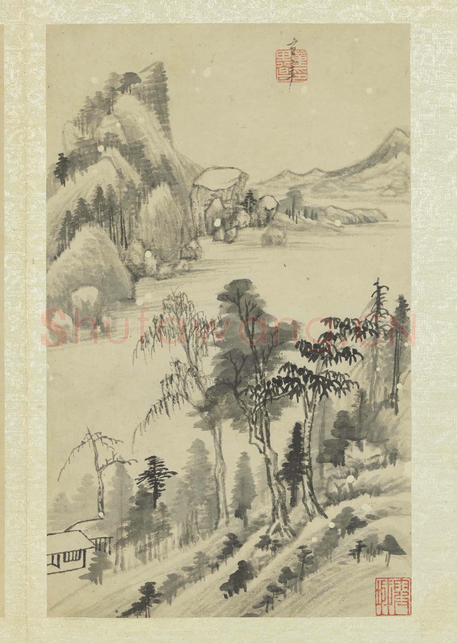 明董其昌畫舟行十景 冊 河岸村居