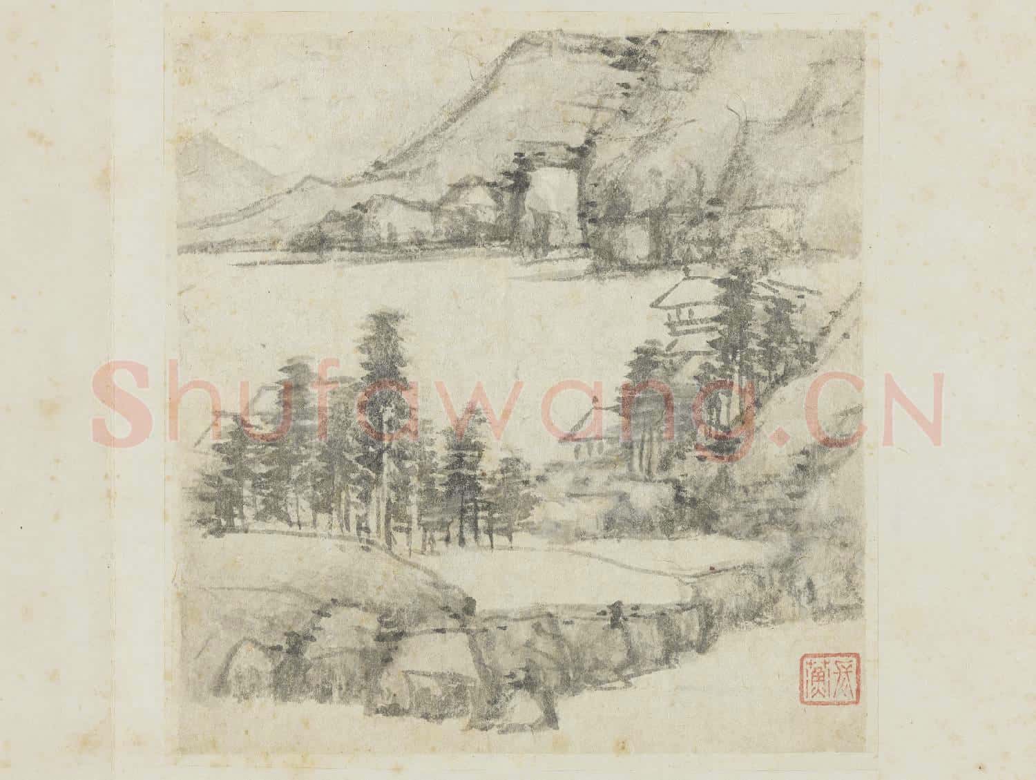明李流芳山水寫生 冊 江樓挹爽