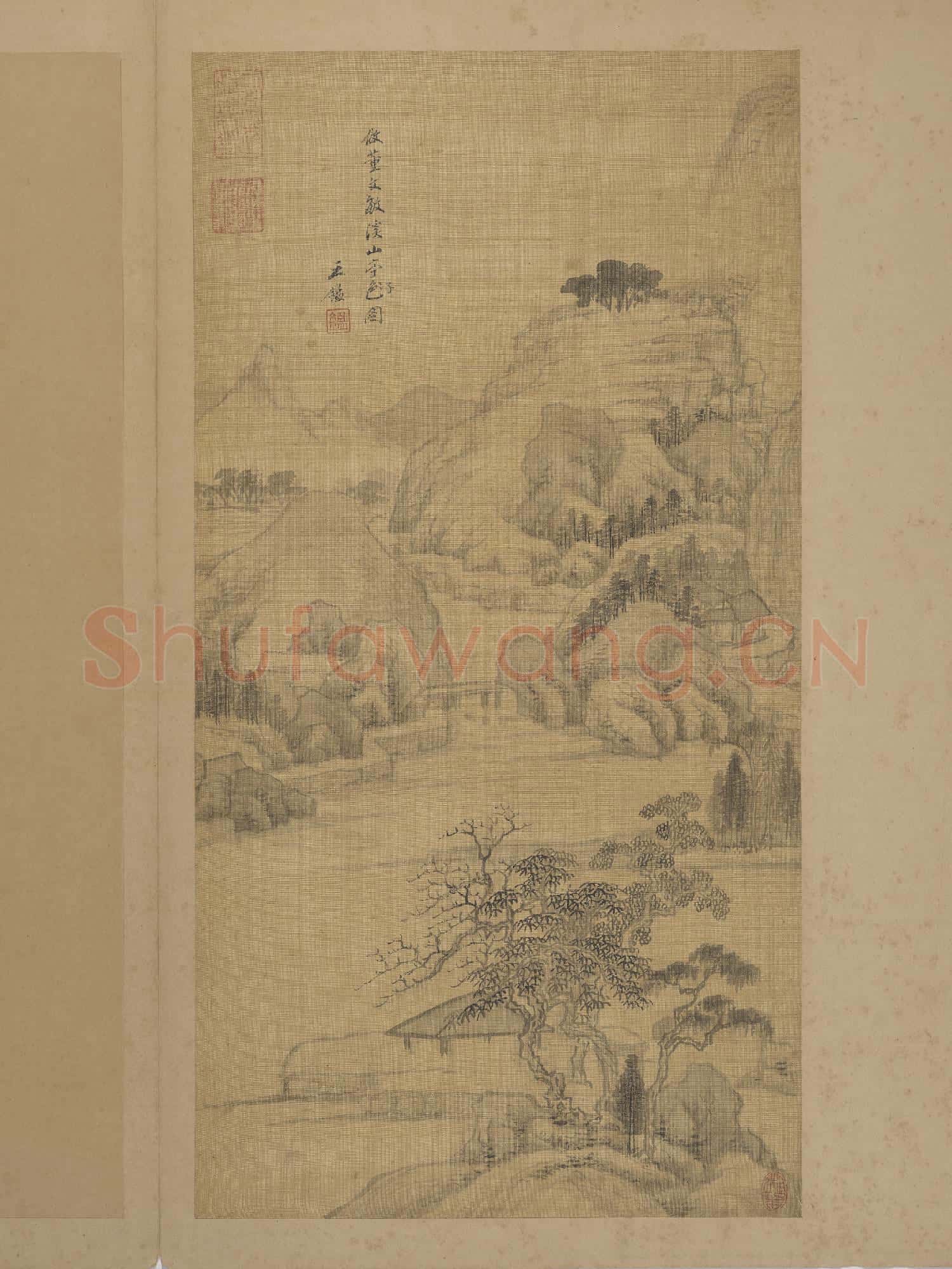 清王鑑仿古山水 冊 倣董文敏溪山亭子圖