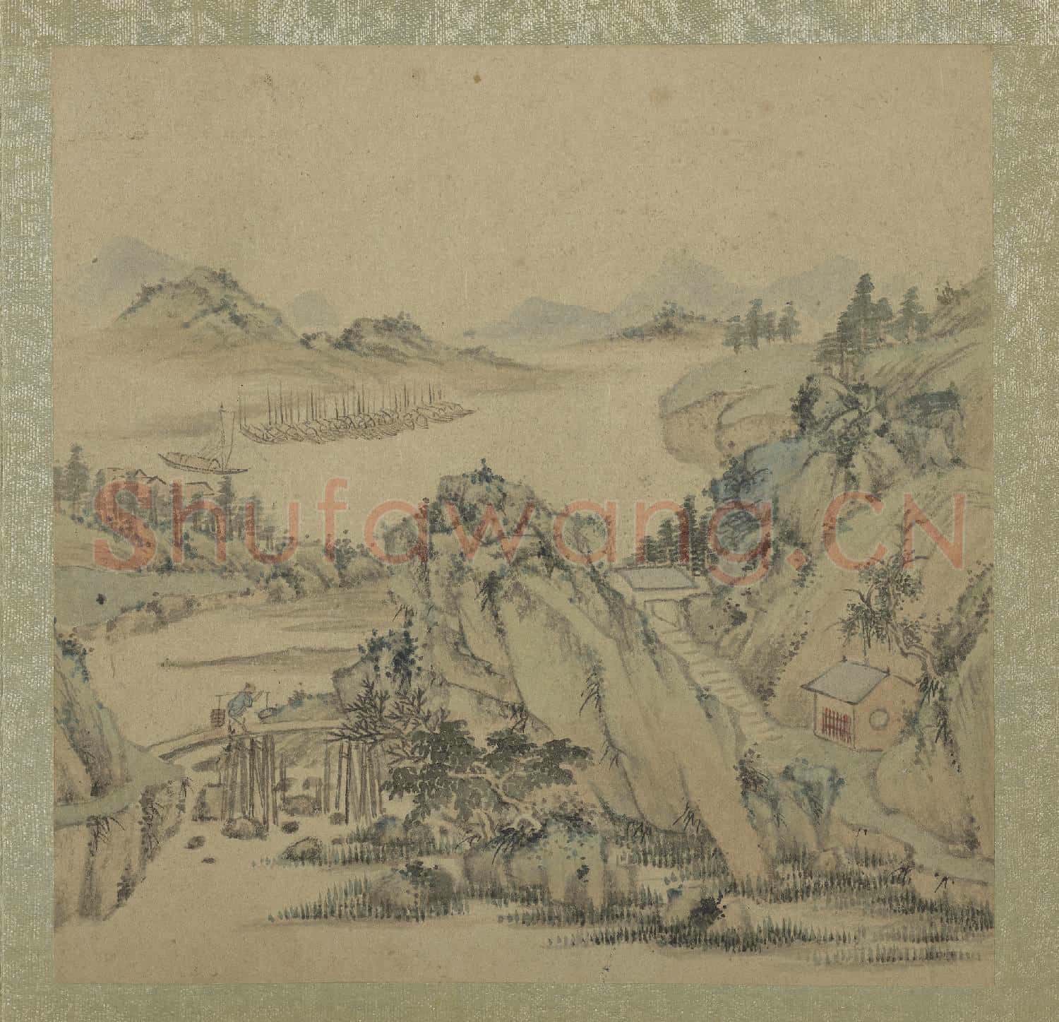 清王翬擬古山水畫冊 冊 負擔渡橋