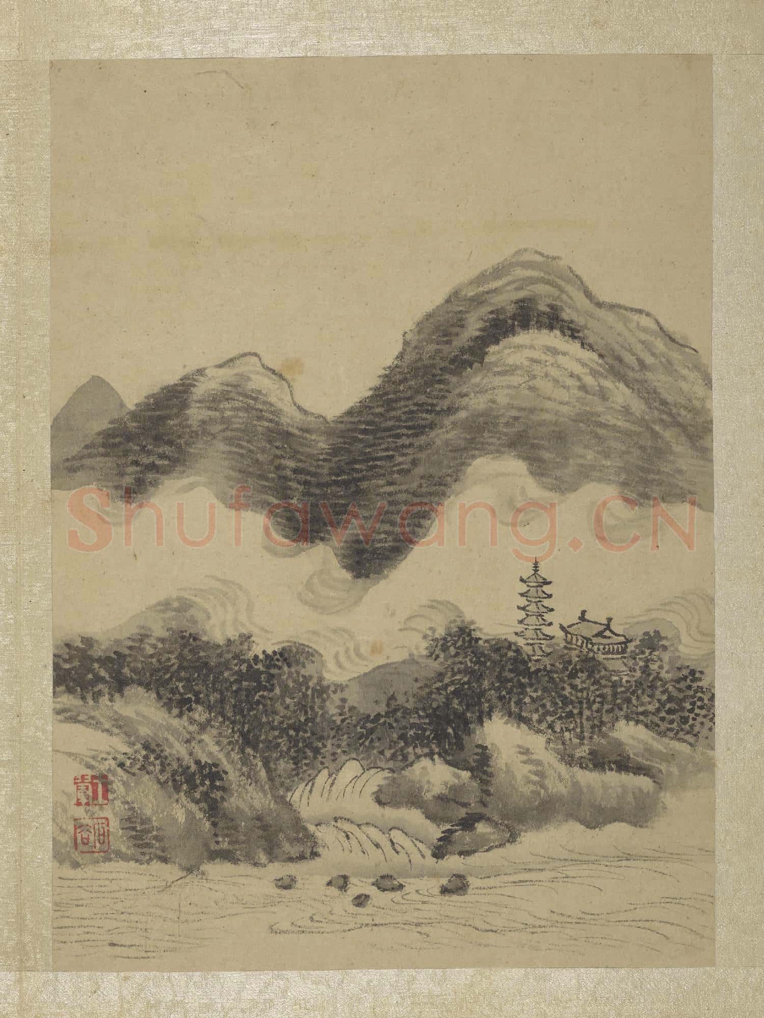 清王翬畫山水 冊 塔影在望