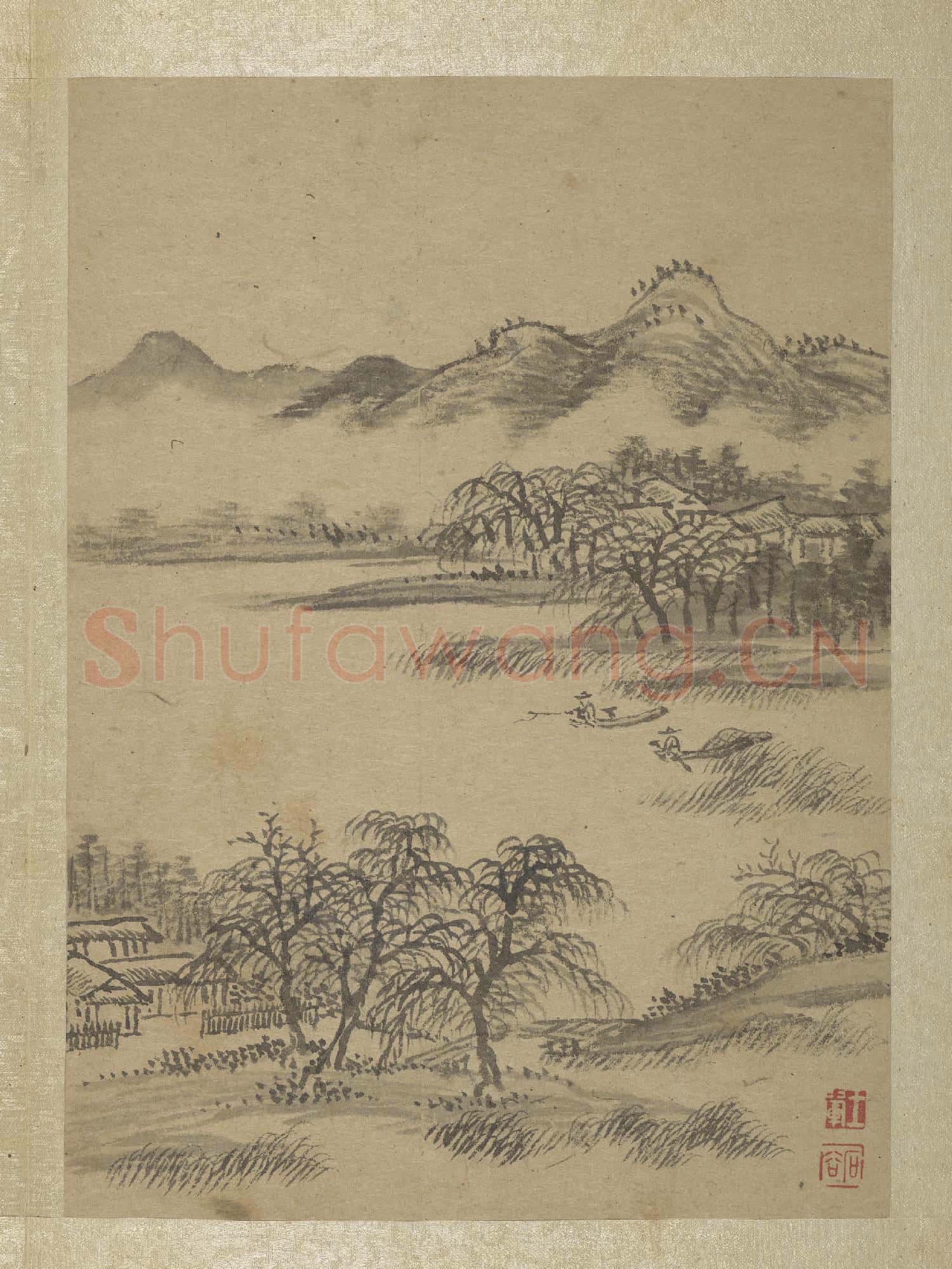 清王翬畫山水 冊 柳艇垂釣