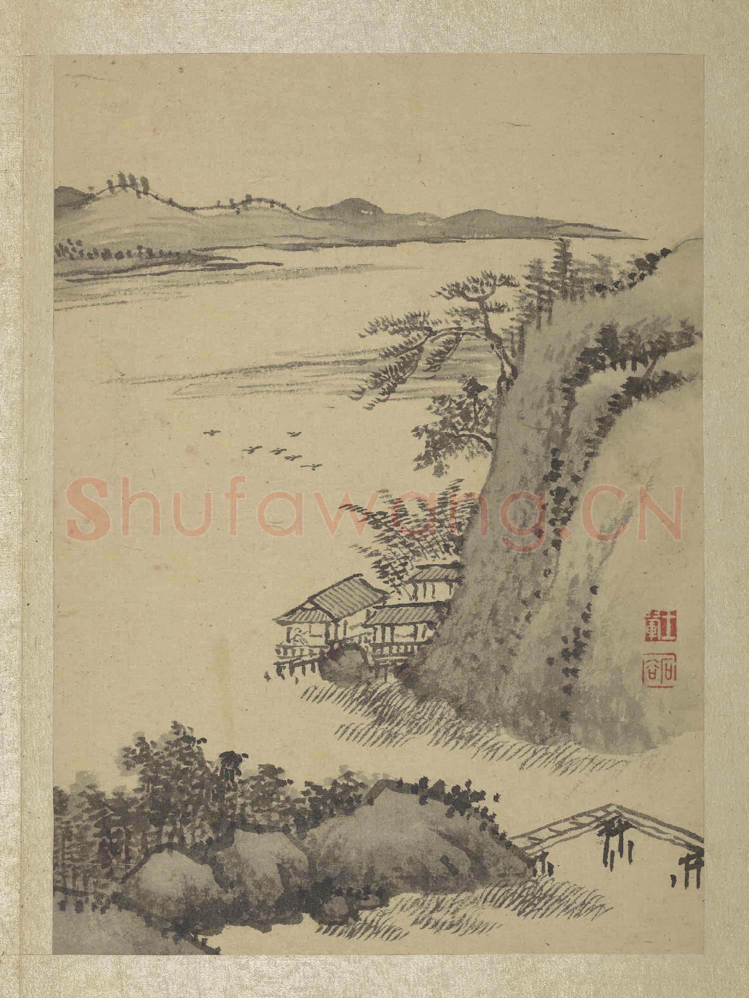 清王翬畫山水 冊 臨水築居
