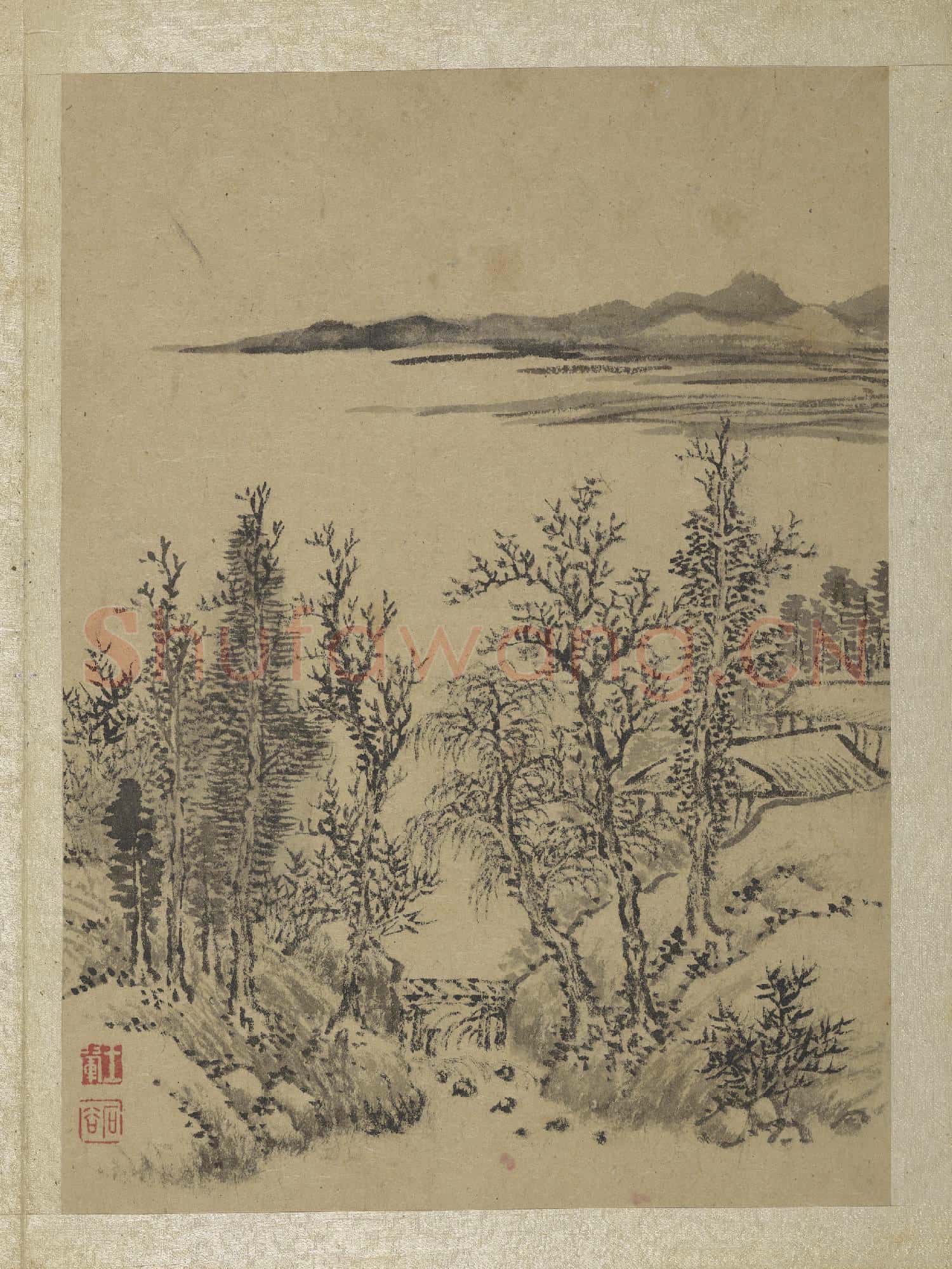 清王翬畫山水 冊 湖濱林屋