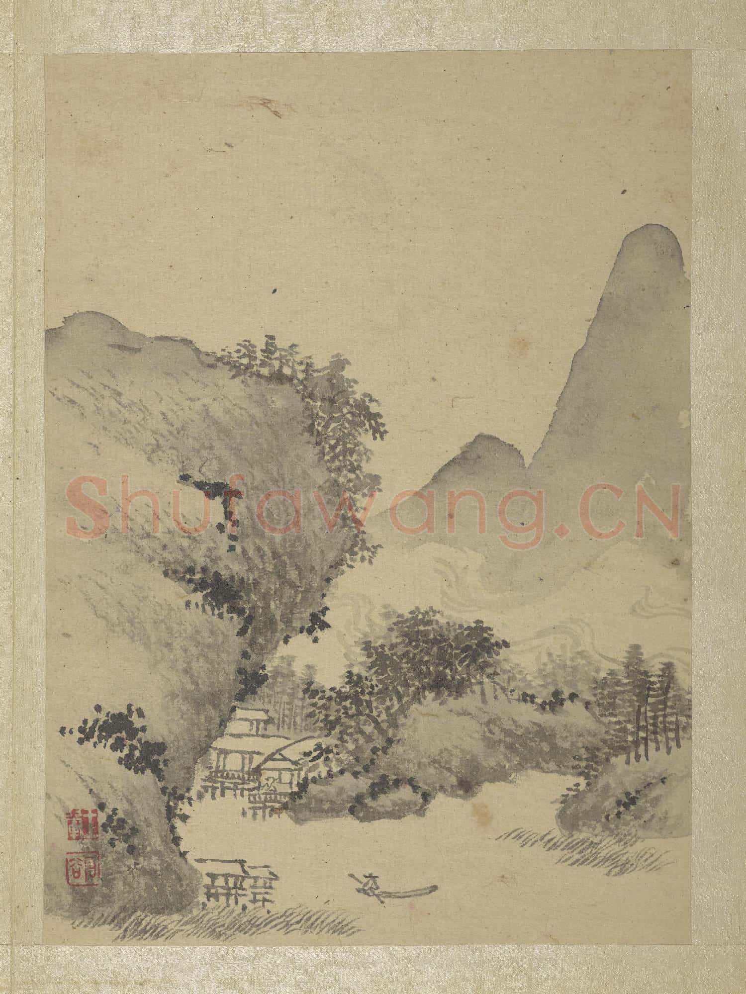 清王翬畫山水 冊 江上鼓棹