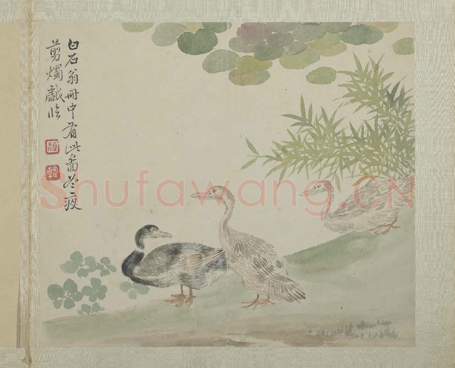清惲壽平畫花卉 冊 臨沈周畫鵝