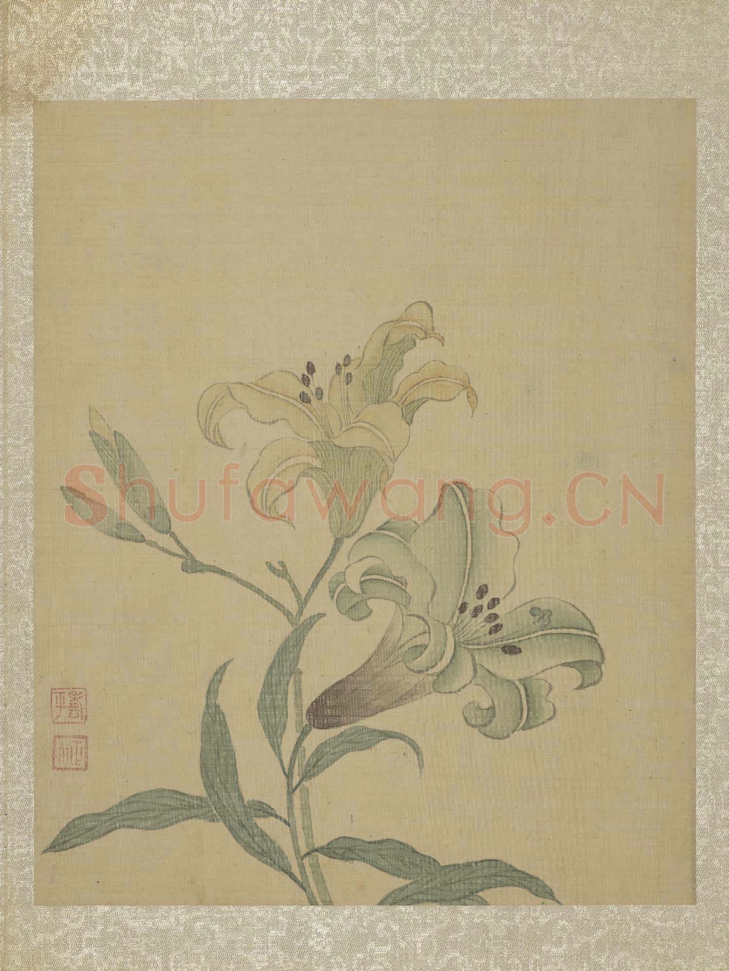 清惲壽平魚藻圖 冊 百合