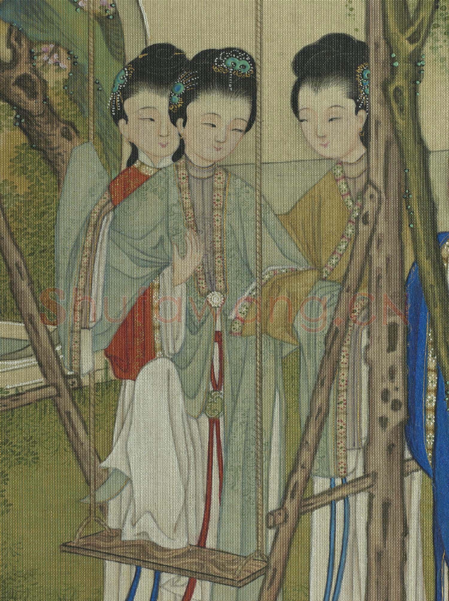 清焦秉貞畫仕女圖 冊 柳院鞦韆