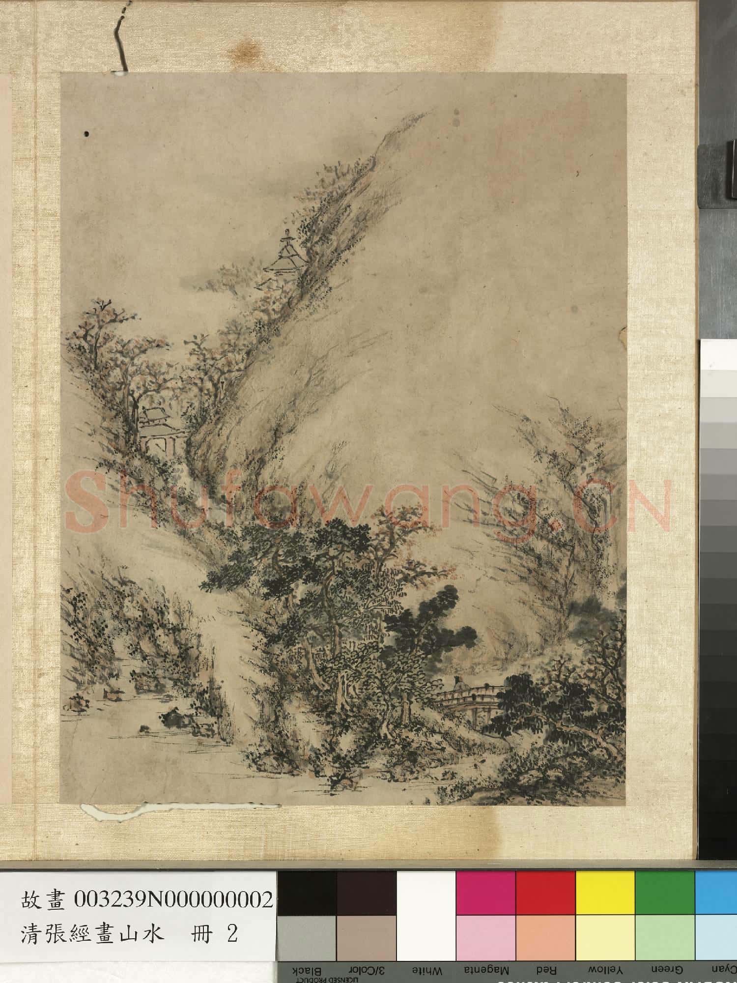 明張經畫山水 冊 橋上賞瀑