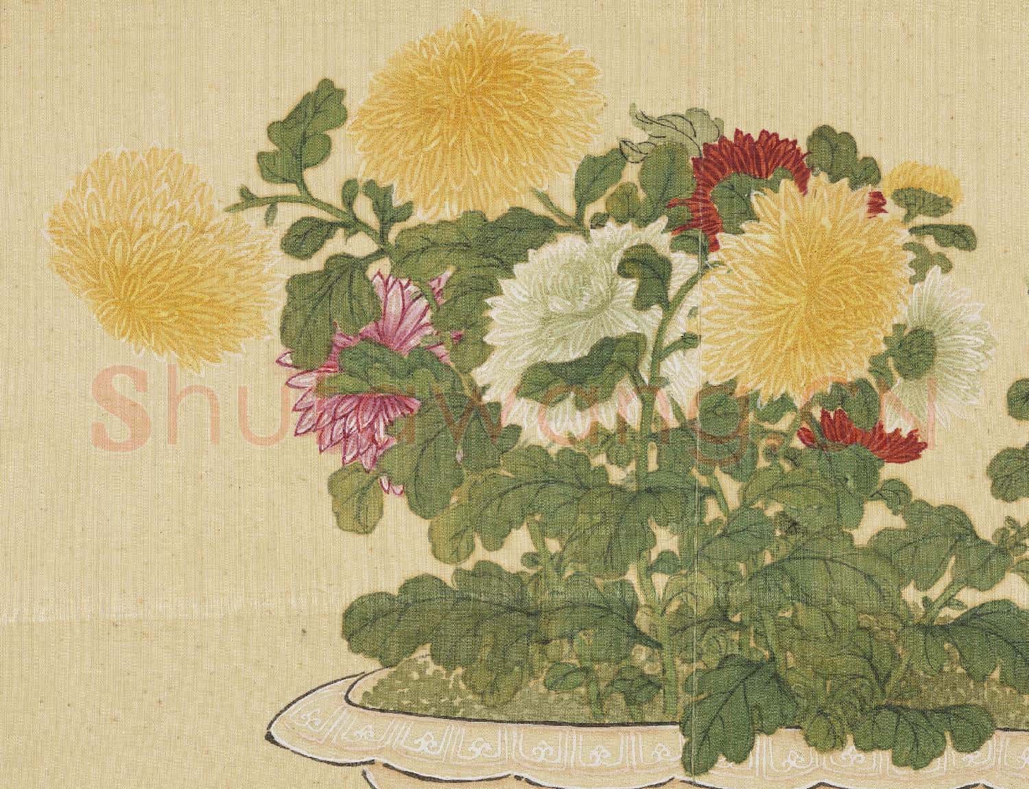 清王圖炳冬景花卉詩畫冊 冊 盆菊