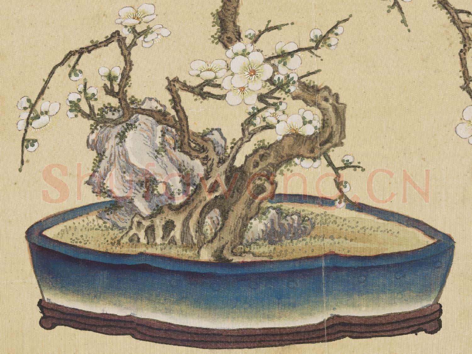 清王圖炳冬景花卉詩畫冊 冊 盆梅