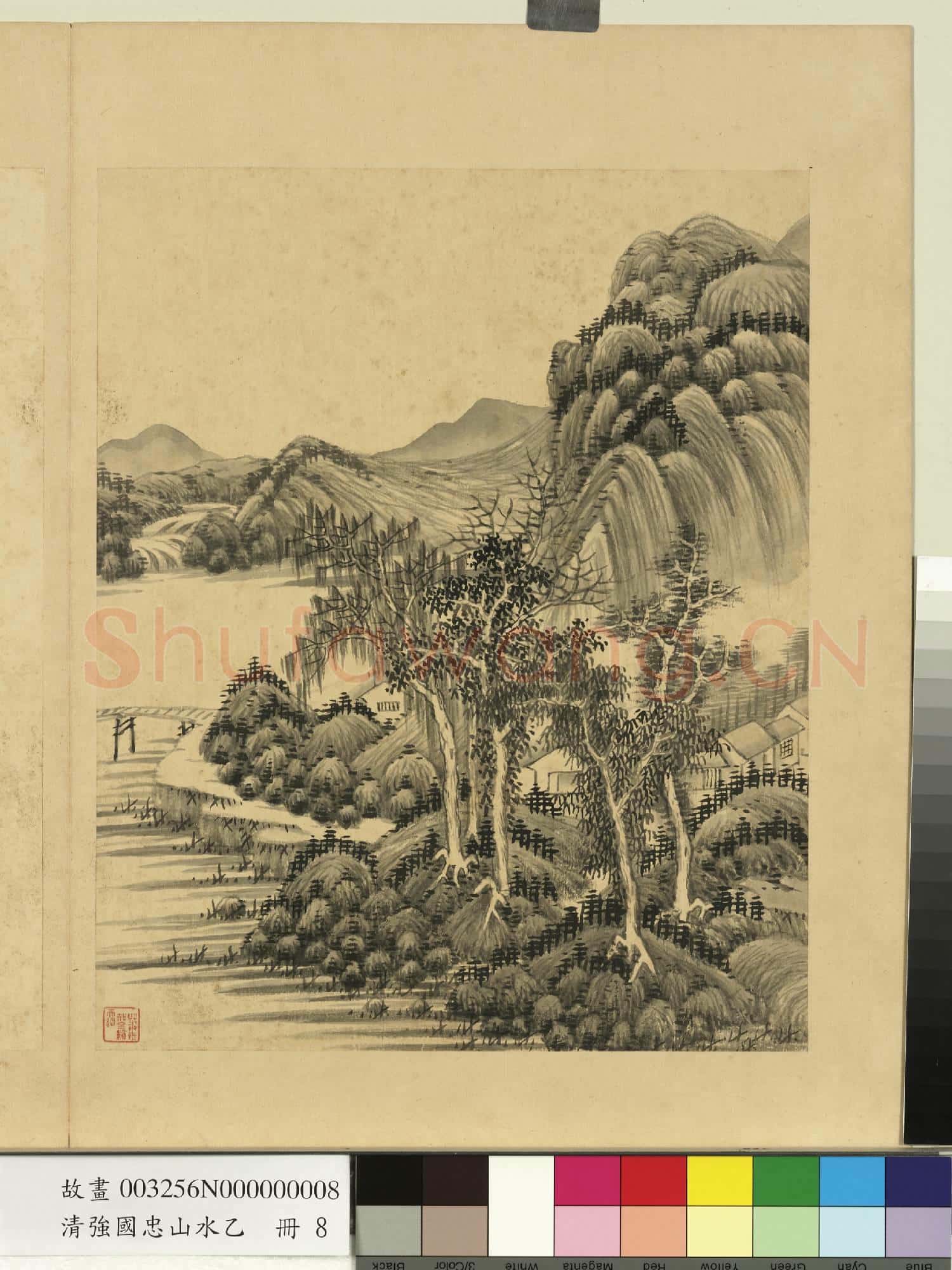 清強國忠山水乙 冊 溪橋村居